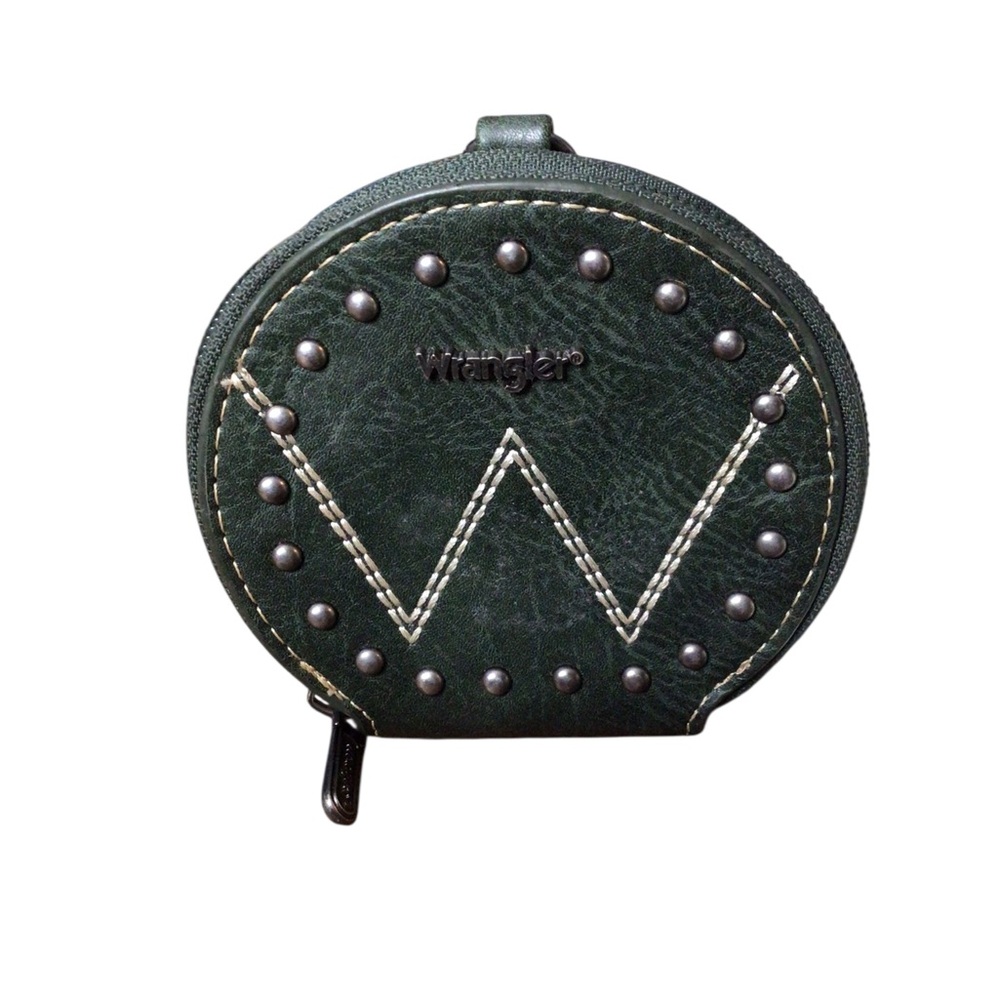 Wrangler Green Studded Women's Coin Zip Around Clutch